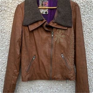 Desigual Brand Embellished Vegan Leather Jacket